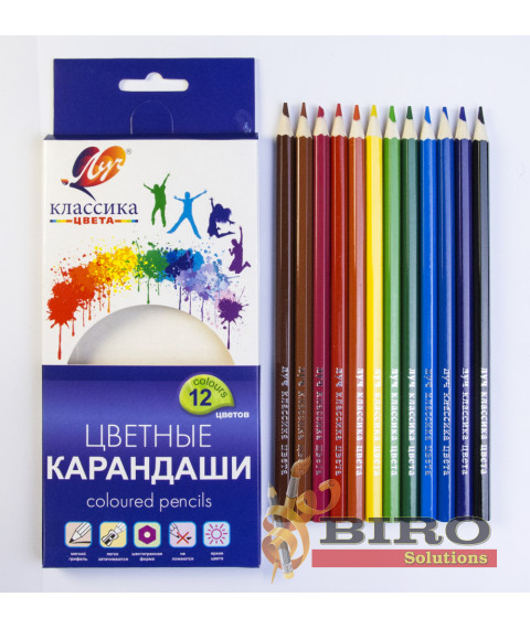 Creioane colorate 12 culori, din lemn, Klassika Луч